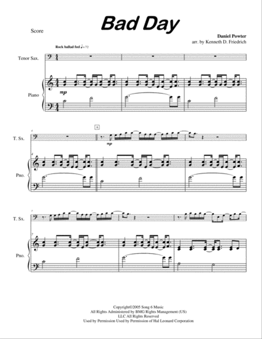 Bad Day Bad Day Tenor Saxophone scores gallery preview page 1