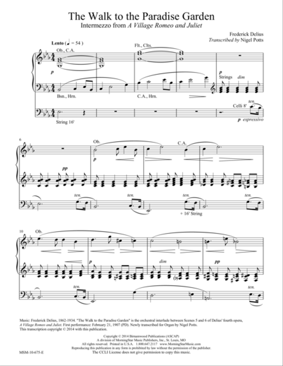 The Walk to the Paradise Garden: Intermezzo from A Village Romeo and Juliet Organ scores gallery preview page 1