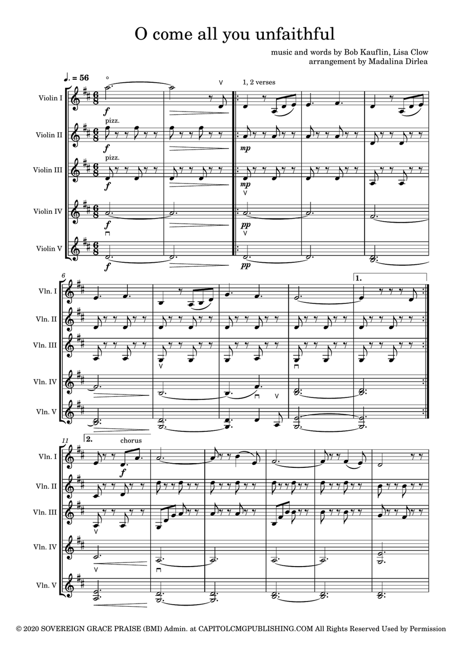 O Come All You Unfaithful String Quintet scores gallery preview page 1