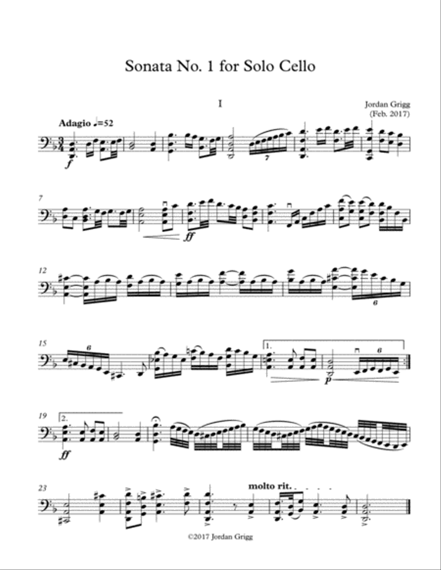 Book cover for Sonata No. 1 for Solo Cello