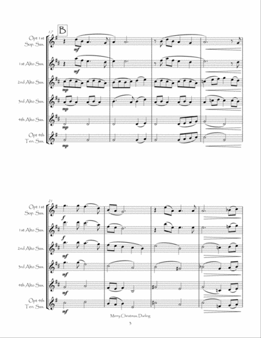 Merry Christmas, Darling Merry Christmas, Darling Saxophone Quartet scores gallery preview page 6