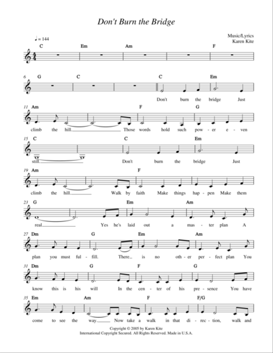 Don't Burn the Bridge Piano, Vocal, Guitar scores gallery preview page 1