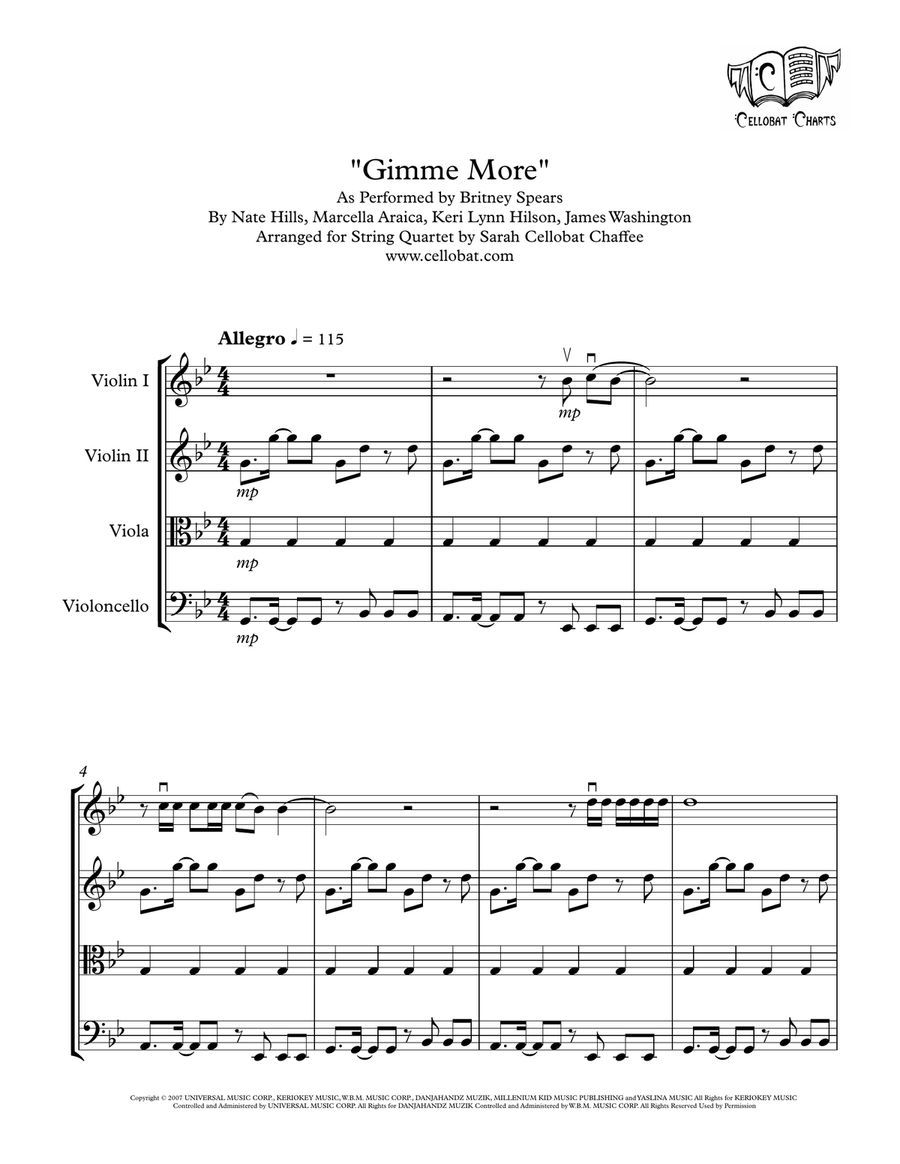 Gimme More String Quartet scores gallery preview page 1