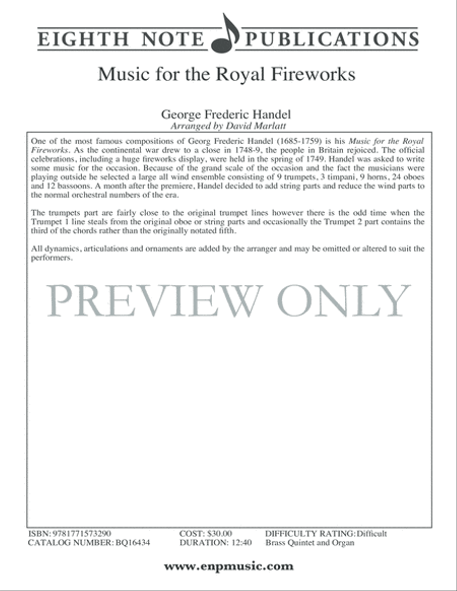 Music for the Royal Fireworks Brass Ensemble scores gallery preview page 2