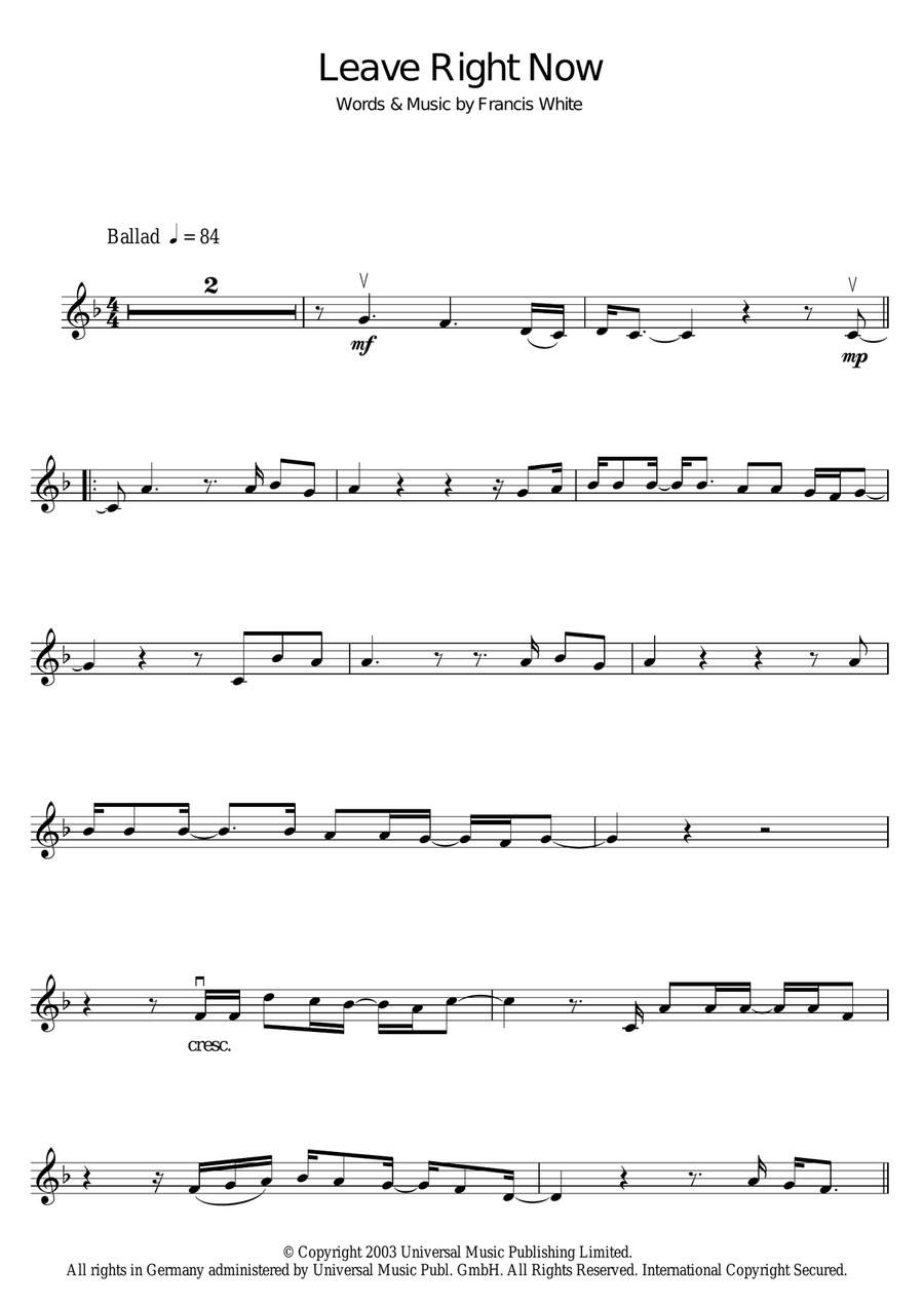 Leave Right Now Leave Right Now Violin Solo scores gallery preview page 1