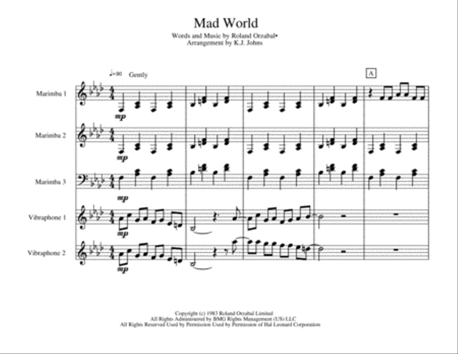Mad World Marimba scores gallery preview page 1