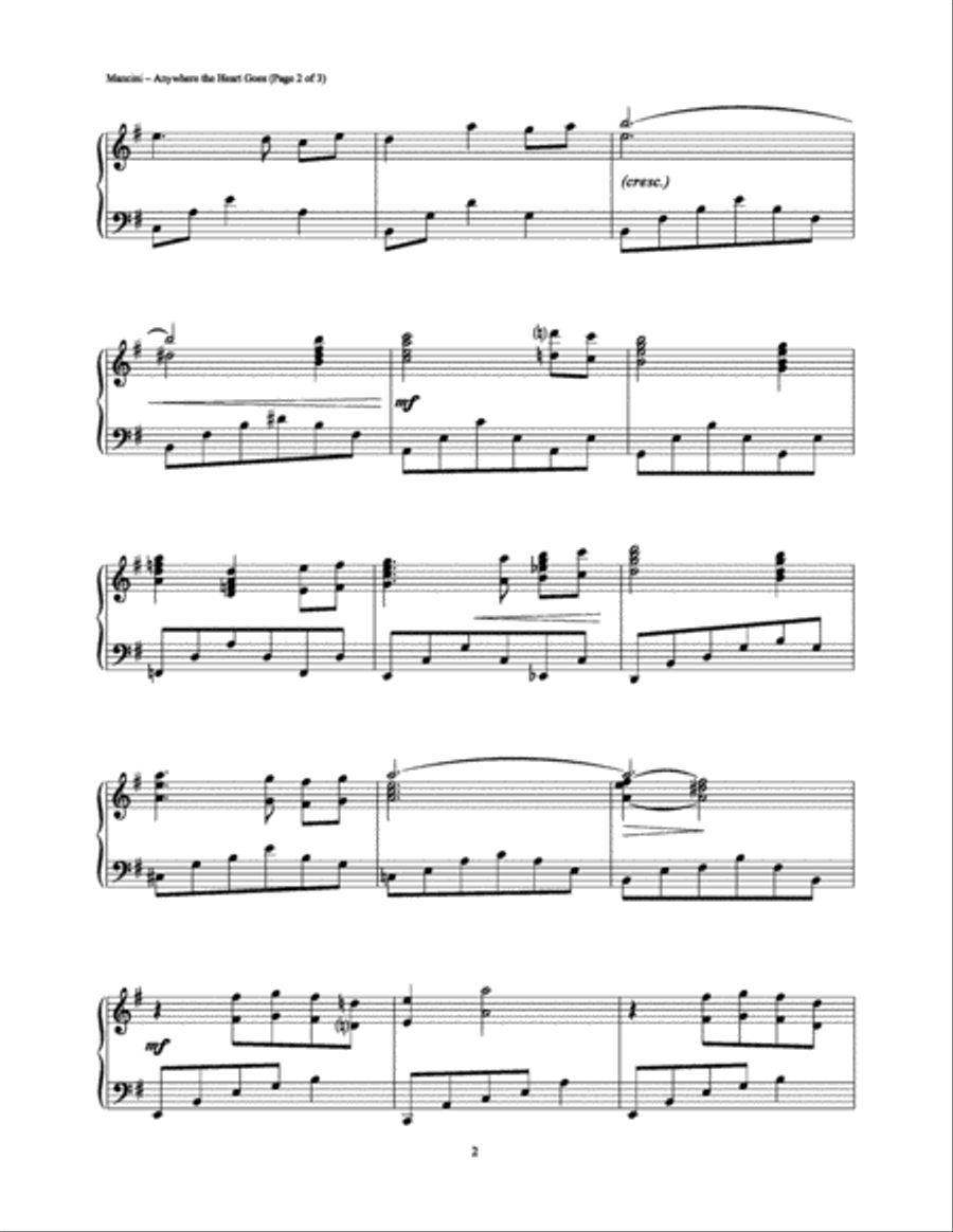 Henry Mancini Anywhere The Heart Goes Song www.sheetmusicplus.com