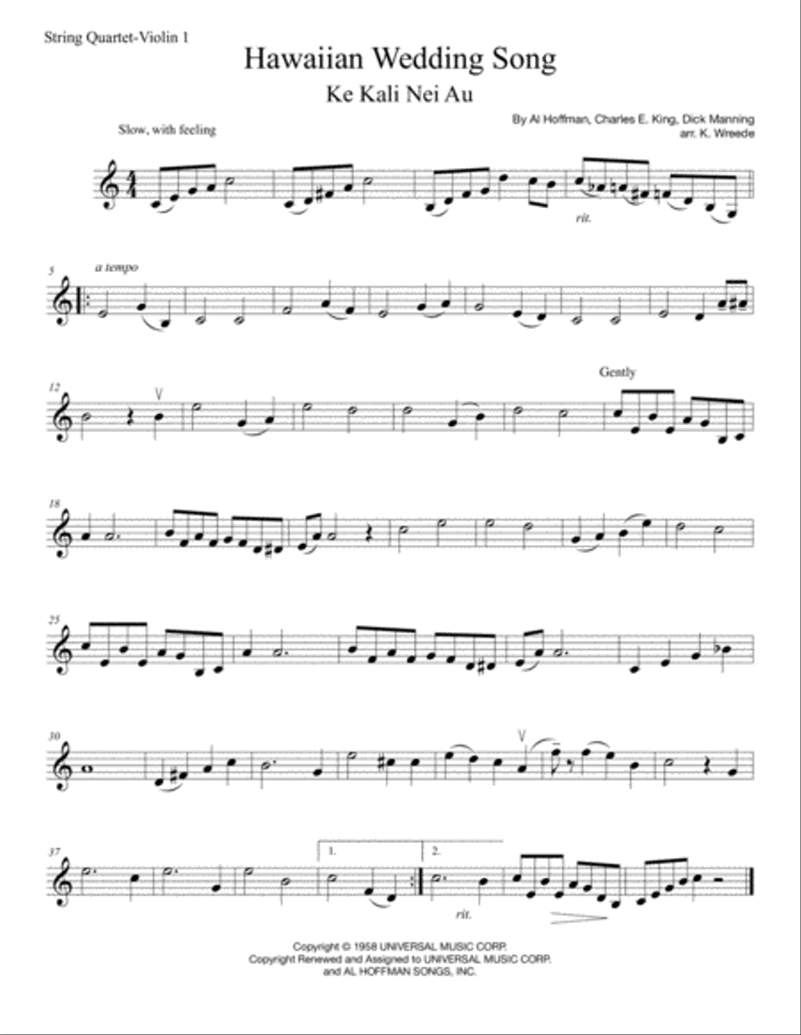 The Hawaiian Wedding Song (ke Kali Nei Au) String Quartet scores gallery preview page 3