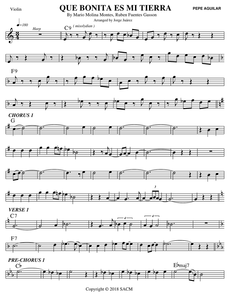 Que Bonita Es Mi Tierra Que Bonita Es Mi Tierra Violin Solo scores gallery preview page 1