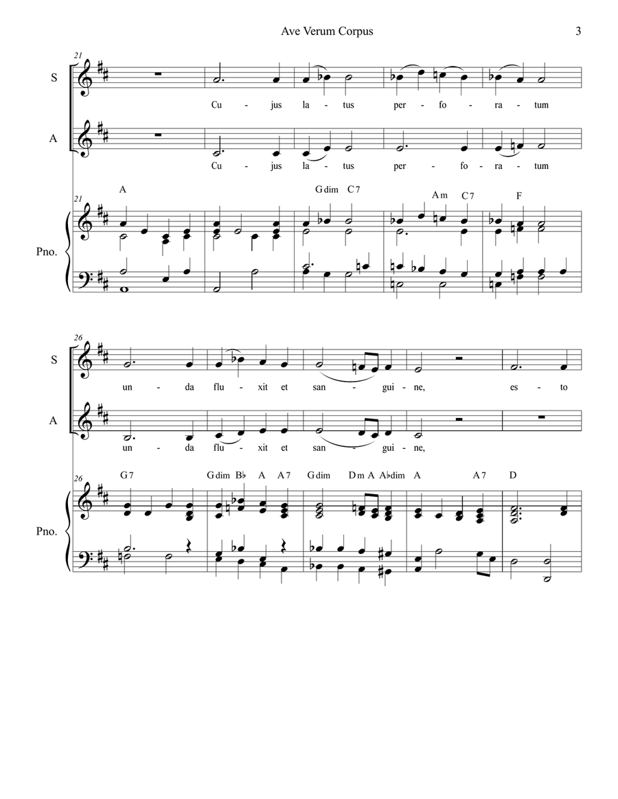 Ave Verum Corpus (Duet for Soprano and Alto solo - Piano Accompaniment) Alto Voice scores gallery preview page 3