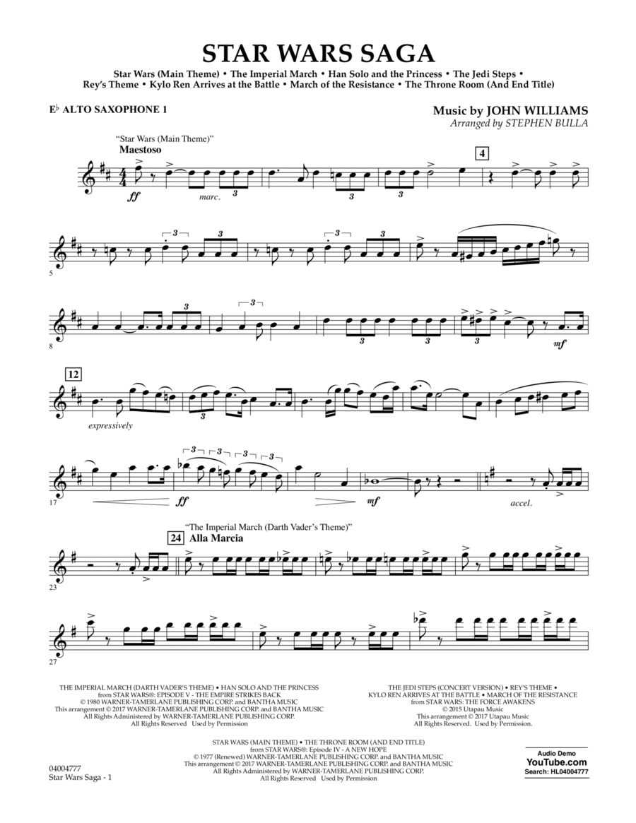 Star Wars Saga - Eb Alto Saxophone 1 Alto Saxophone scores gallery preview page 1