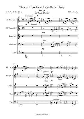 Theme from Swan Lake, Op. 20 - PI Tchaikovsky (Brass Quintet)