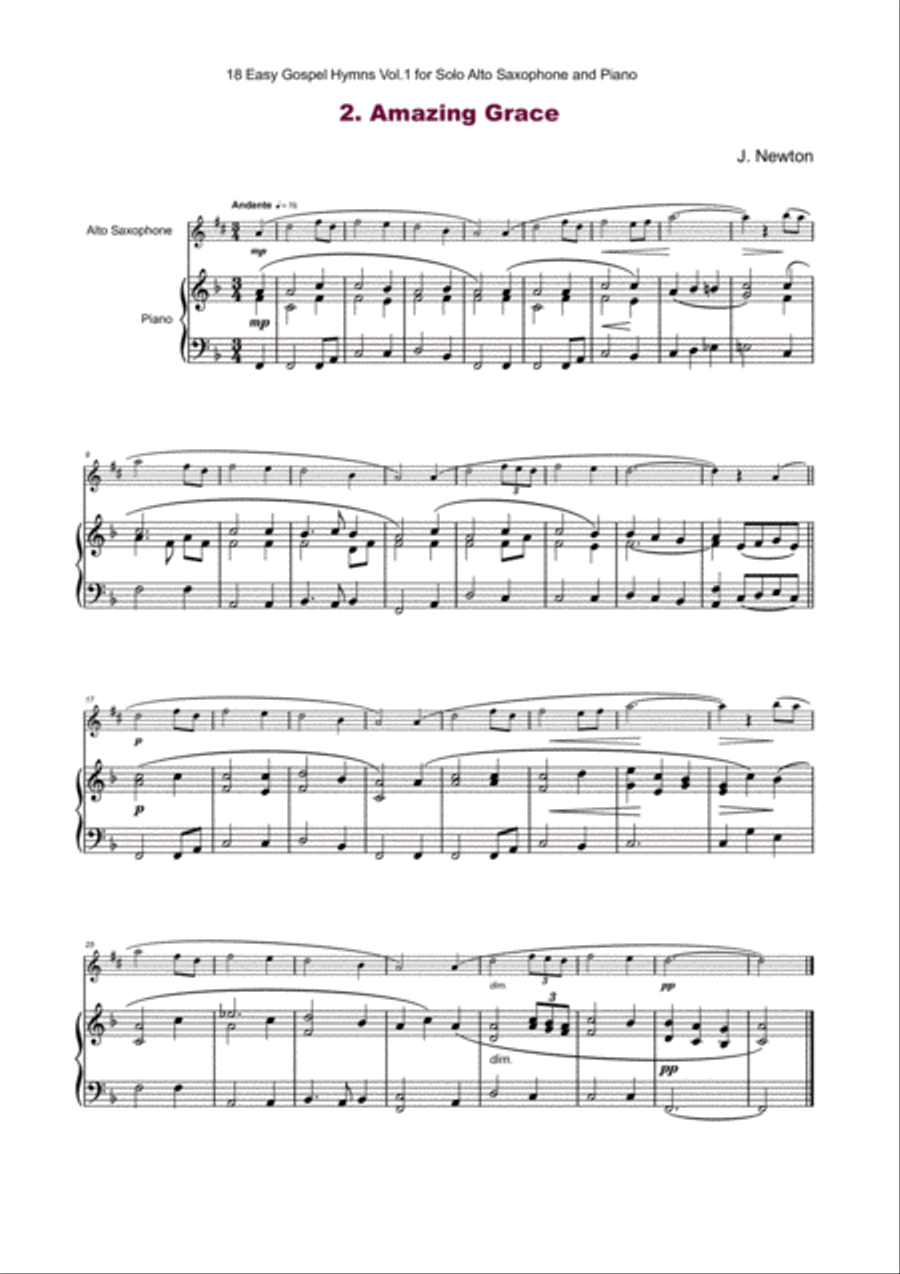 18 Gospel Hymns Vol.1 for Solo Alto Saxophone and Piano Alto Saxophone scores gallery preview page 4