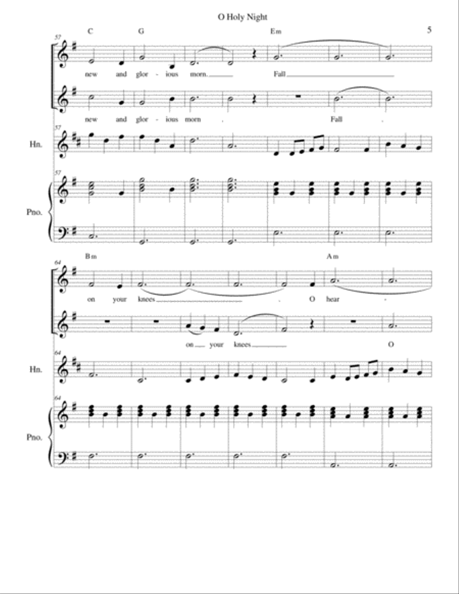 O Holy Night - French Horn in F, Vocal duet and piano Small Ensemble scores gallery preview page 5