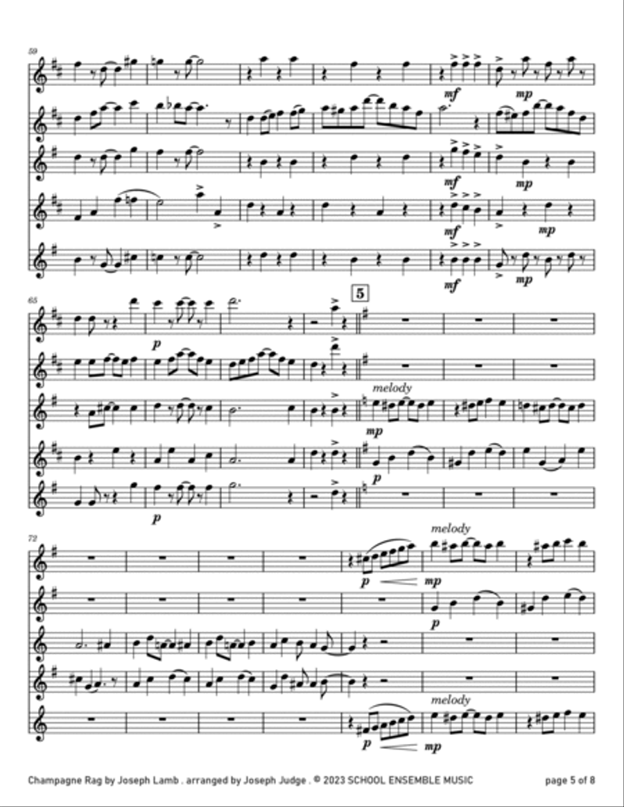 Champagne Rag by Joseph Lamb for Saxophone Quartet in Schools Saxophone Quartet scores gallery preview page 5