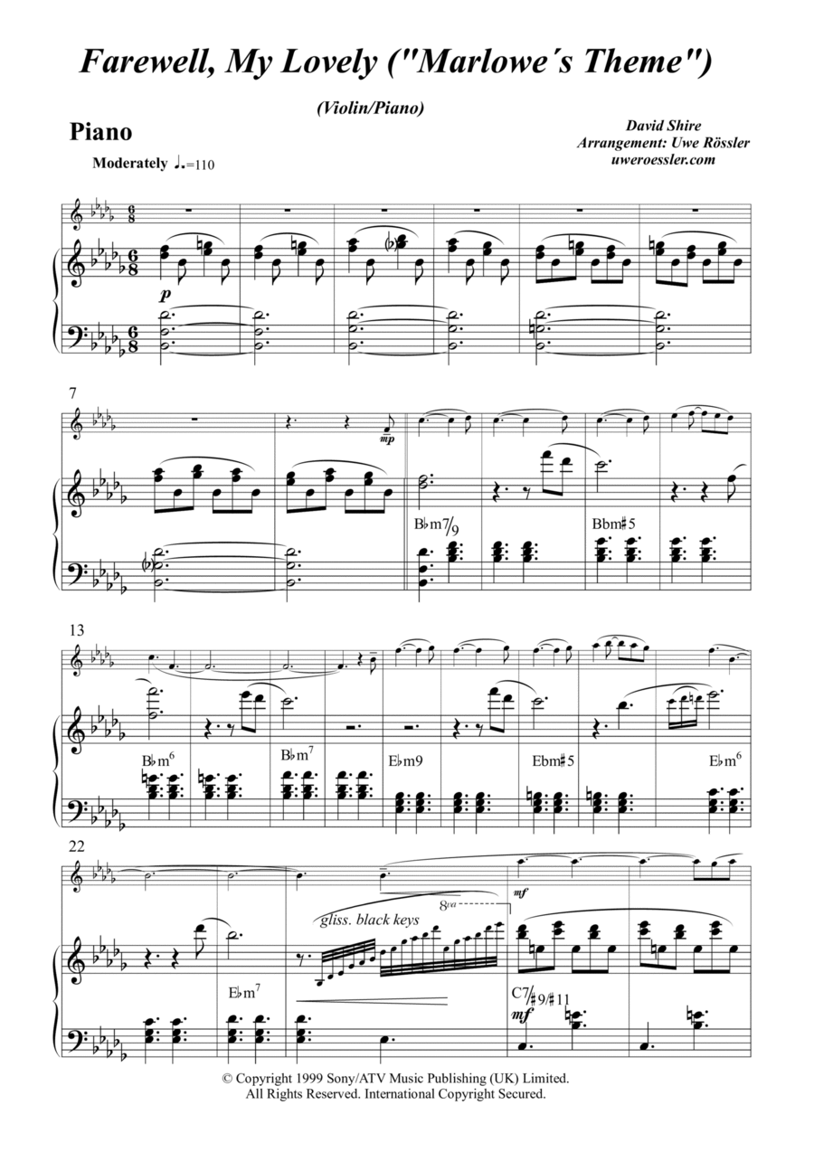 Farewell My Lovely Violin Solo scores gallery preview page 1