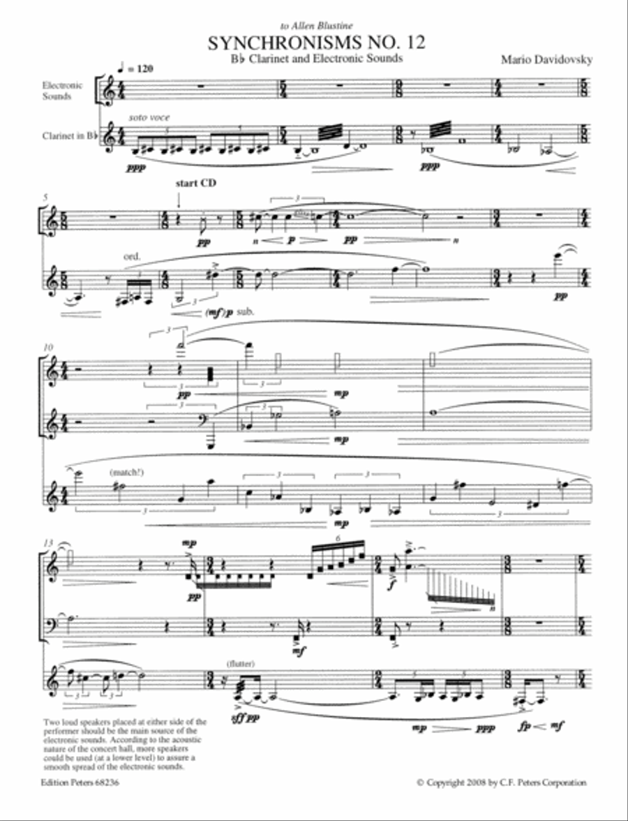 Synchronisms No. 12 for Bb Clarinet and Electronic Sounds B-Flat Clarinet scores gallery preview page 4