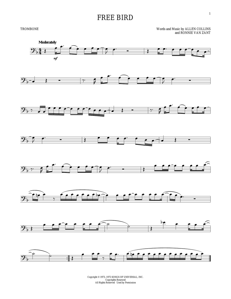 Free Bird Trombone Solo scores gallery preview page 1