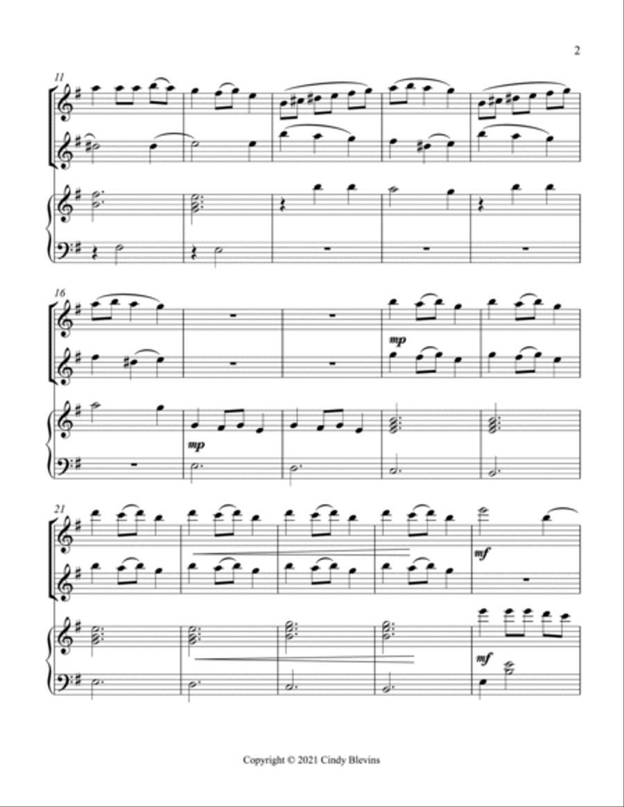 Carol Of the Bells, Two Flutes and Harp Flute Duet scores gallery preview page 3