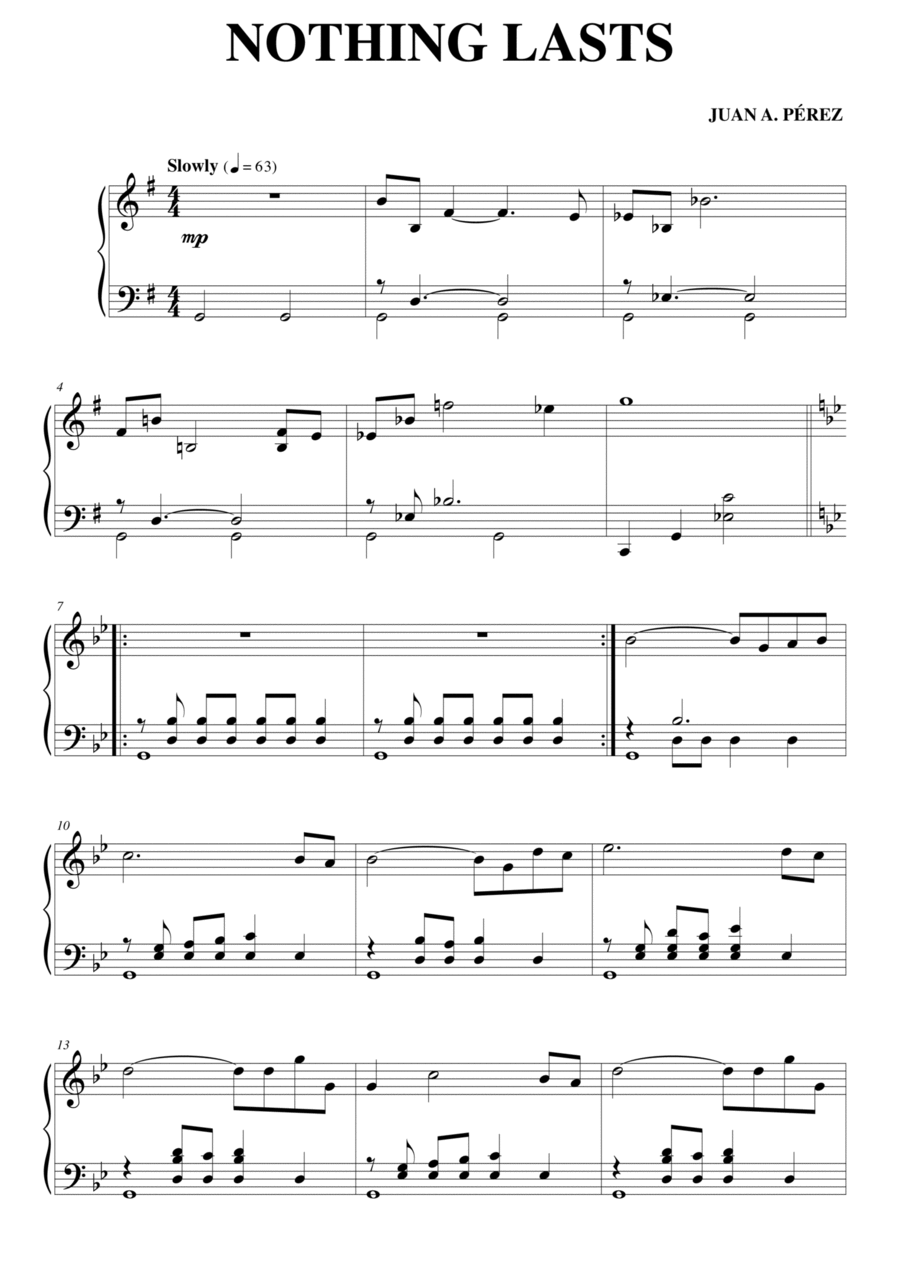 Nothing Lasts Piano Solo scores gallery preview page 1