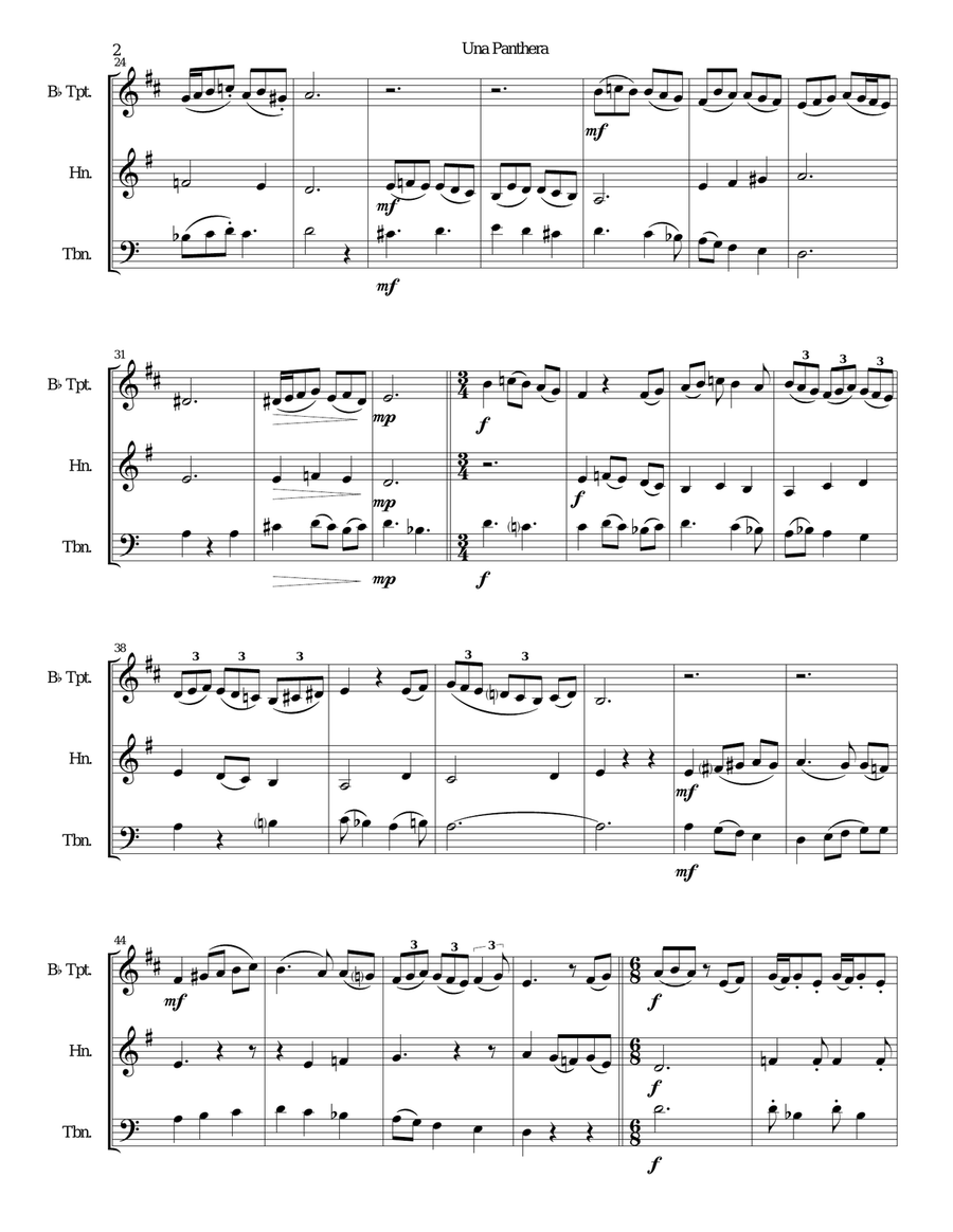 Una panthera in compagnia de Marte (A Panther in company of Mars) arranged for brass trio Brass Trio scores gallery preview page 2