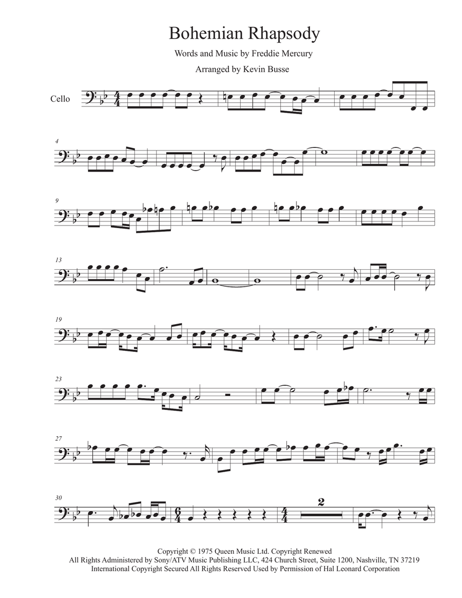Bohemian Rhapsody Cello Solo scores gallery preview page 1