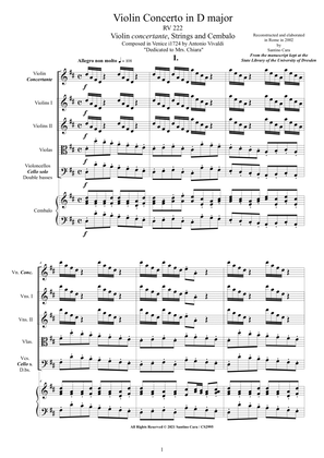 Book cover for Vivaldi - Violin Concerto in D major RV 222 for Violin, Strings and Cembalo