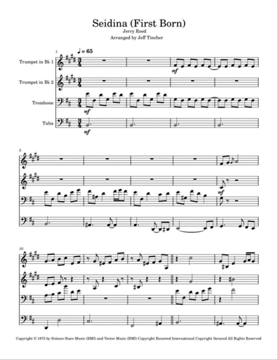 Seidina (first Born) Brass Quartet scores gallery preview page 2