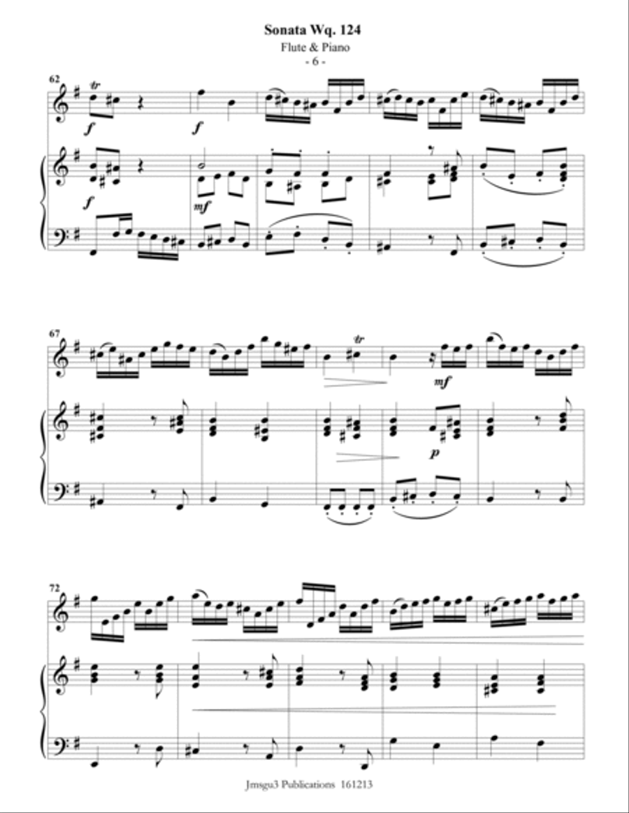 CPE BACH: Sonata in E Minor WQ124 for Flute & Piano Flute Solo scores gallery preview page 6