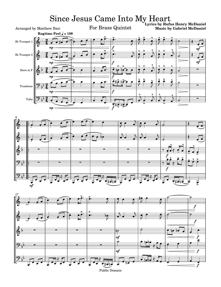 Since Jesus Came Into My Heart Brass Quintet scores gallery preview page 1