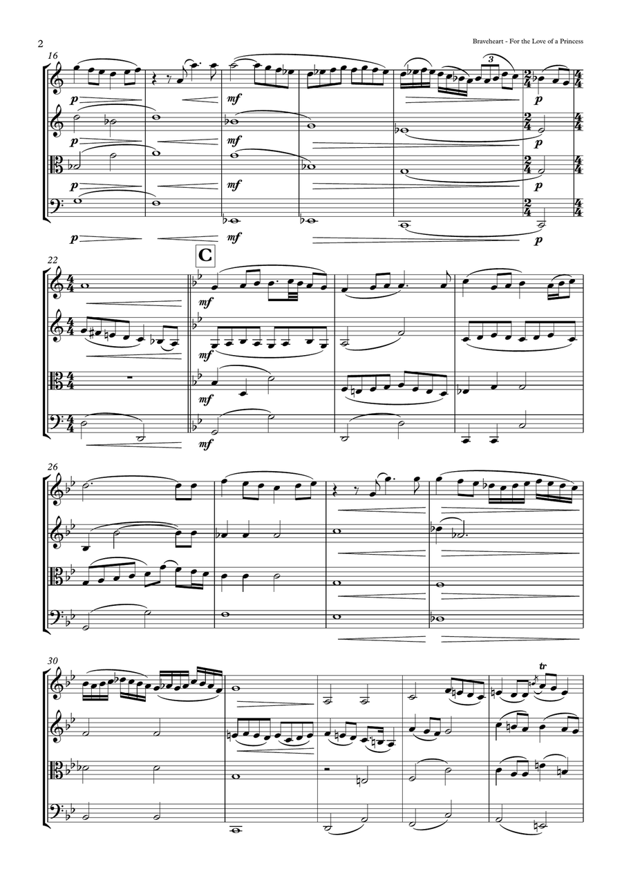 For The Love Of A Princess from the Twentieth Century Fox Motion Picture BRAVEHEART String Quartet scores gallery preview page 2