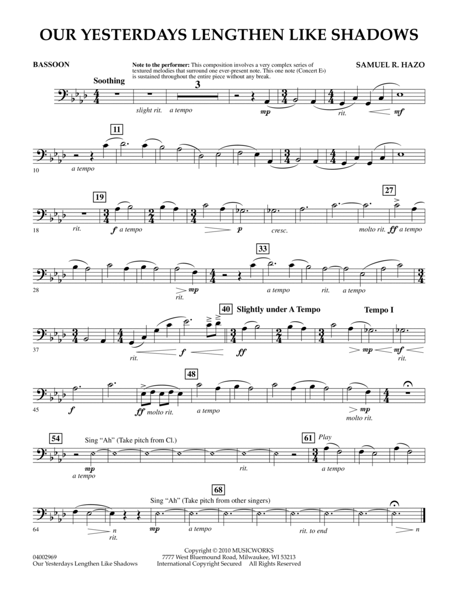 Our Yesterdays Lengthen Like Shadows - Bassoon Concert Band scores gallery preview page 1