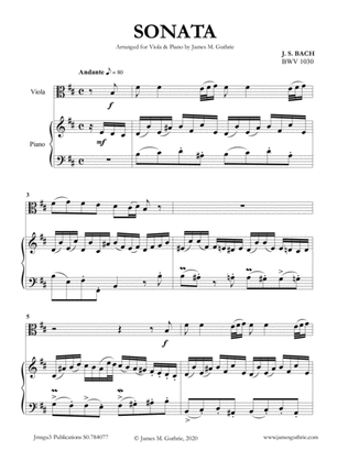 Book cover for BACH: Sonata BWV 1030 for Viola & Piano