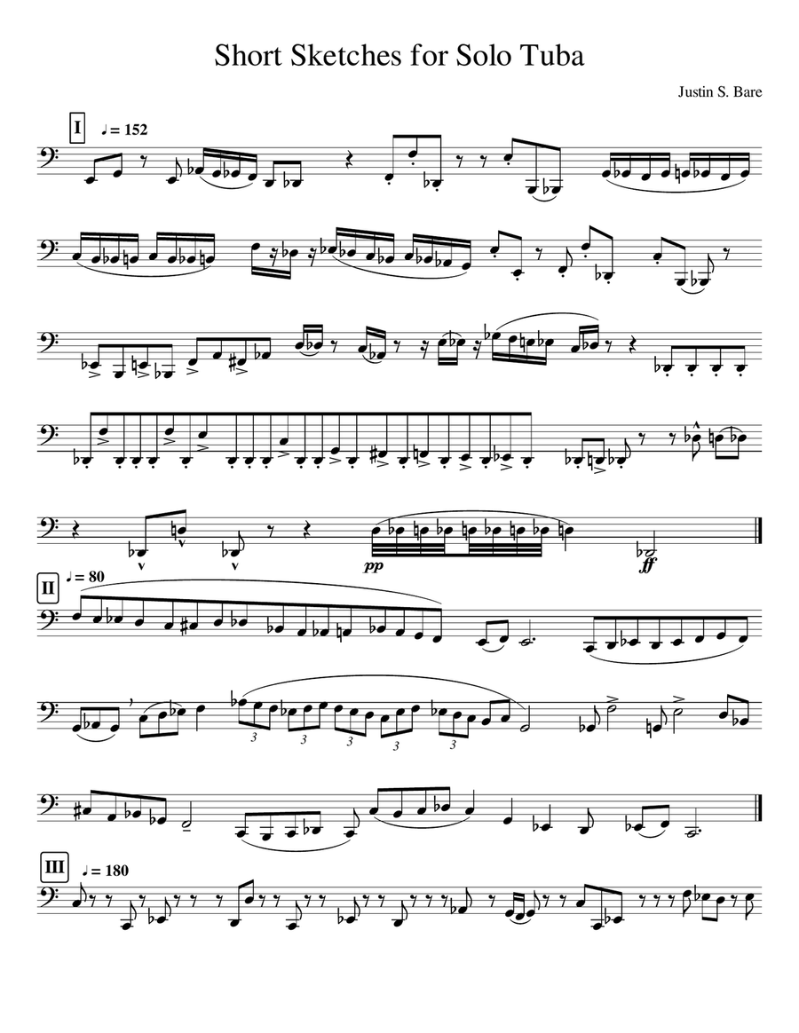 Short Sketches for Solo Tuba Tuba scores gallery preview page 1