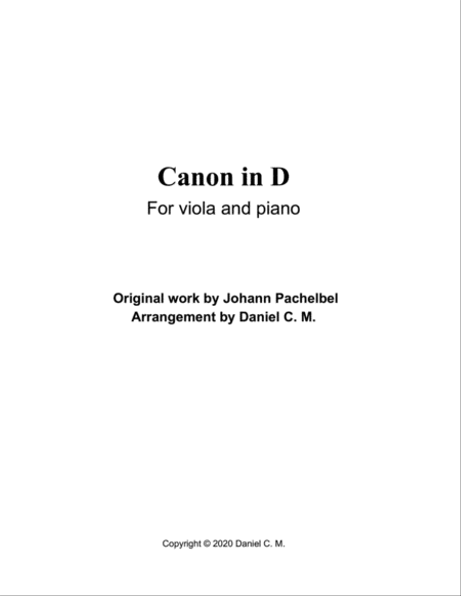 Canon in D for viola and piano Piano scores gallery preview page 1