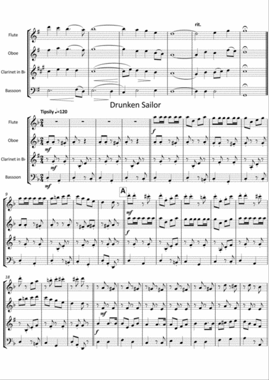 Five Traditional Folksongs for Wind Quartet Woodwind Quartet scores gallery preview page 6