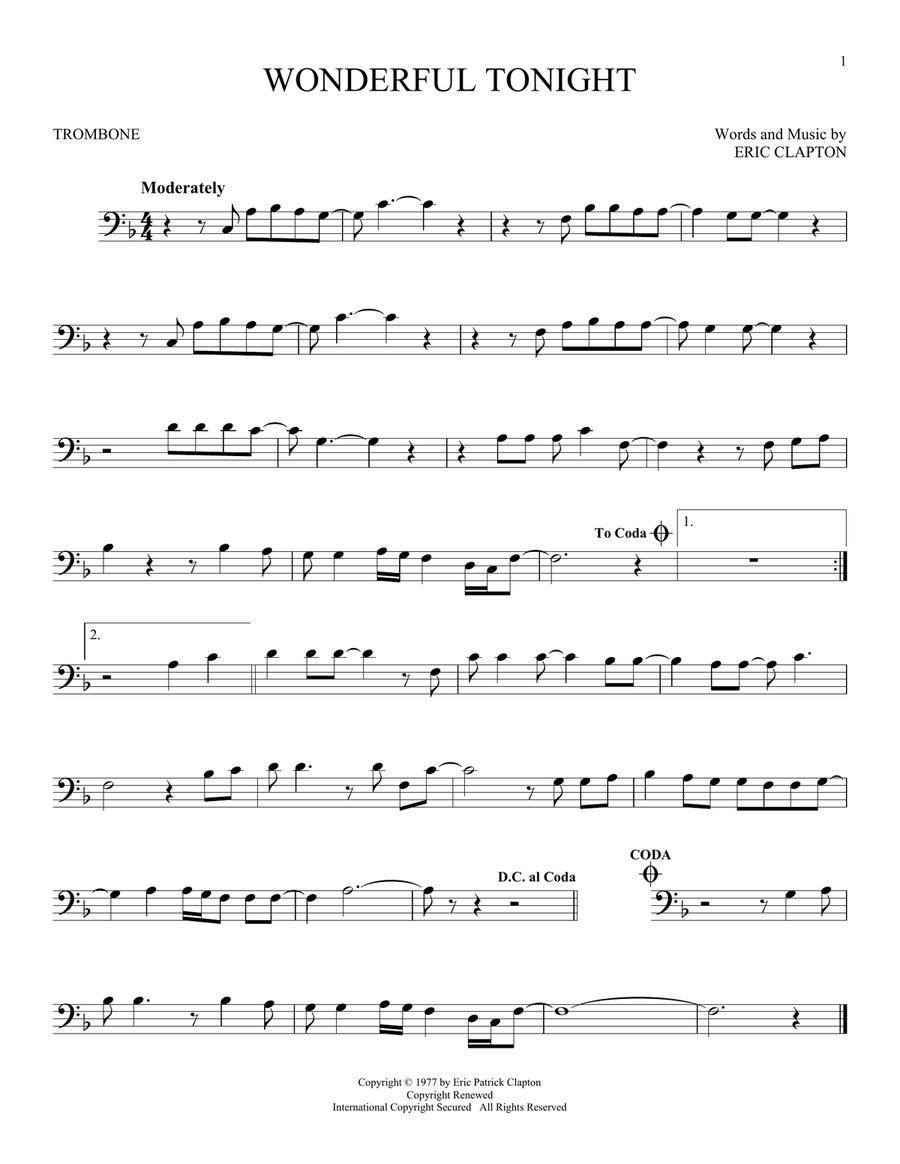 Wonderful Tonight Trombone Solo scores gallery preview page 1