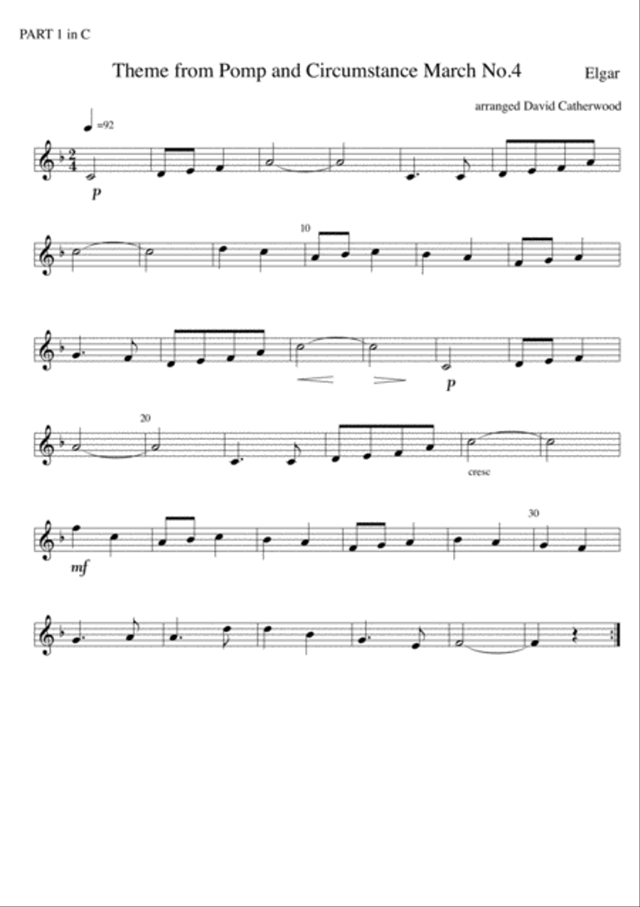 Theme from Pomp and Circumstance March No. 4 by Elgar arr. for flexible ensemble (David Catherwood) Concert Band scores gallery preview page 3