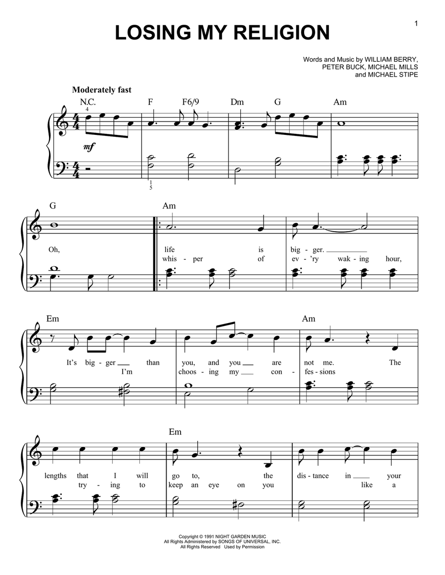 Losing My Religion Easy Piano scores gallery preview page 1