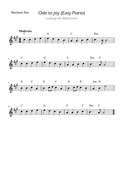 Ode To Joy - Easy Baritone Sax with Chords image number null