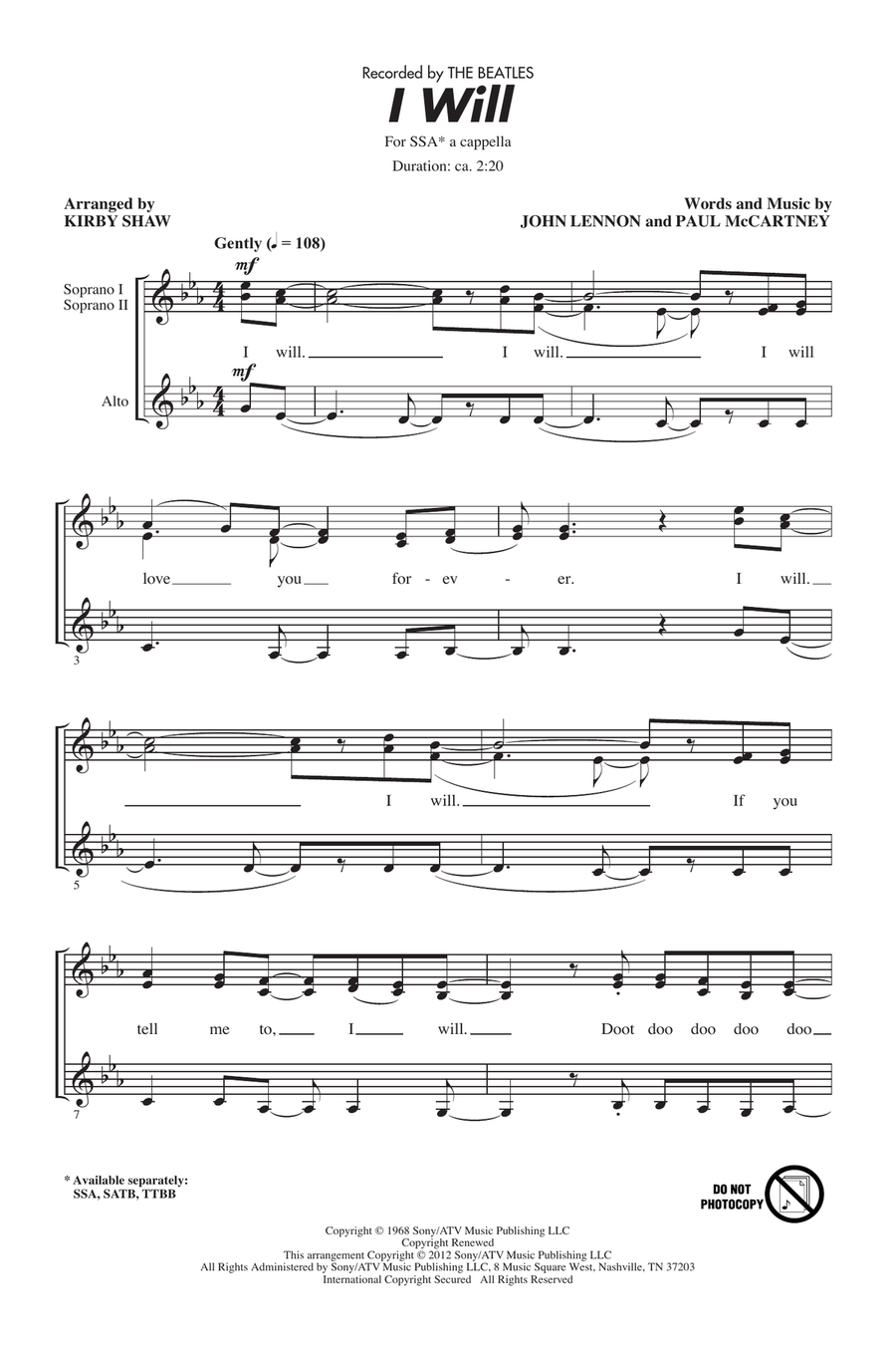 I Will I Will SSA scores gallery preview page 1