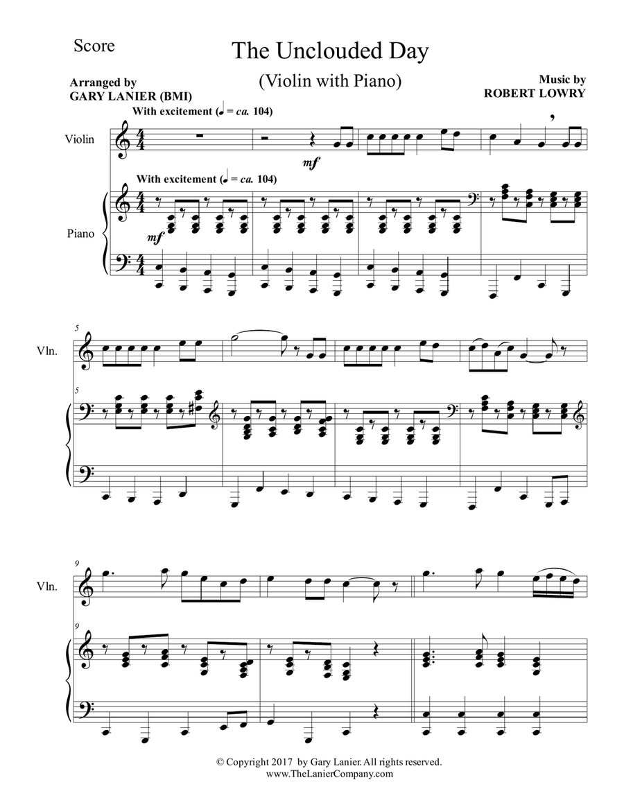 THE UNCLOUDED DAY (Violin & Piano with Score/Vln Part) Violin Solo scores gallery preview page 2