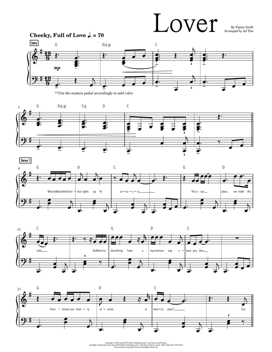 Lover Piano Solo scores gallery preview page 1