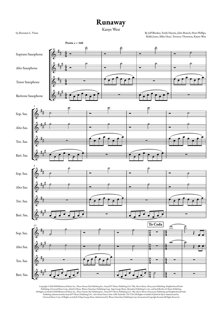 Runaway Saxophone Quartet scores gallery preview page 1
