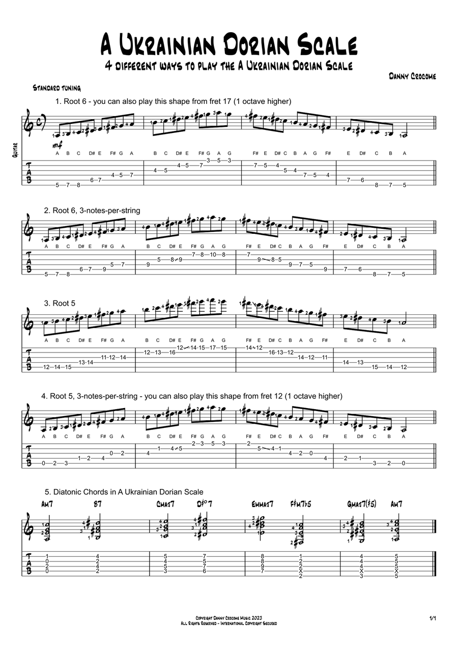A Ukrainian Dorian Scale (4 Ways to Play) Acoustic Guitar scores gallery preview page 1