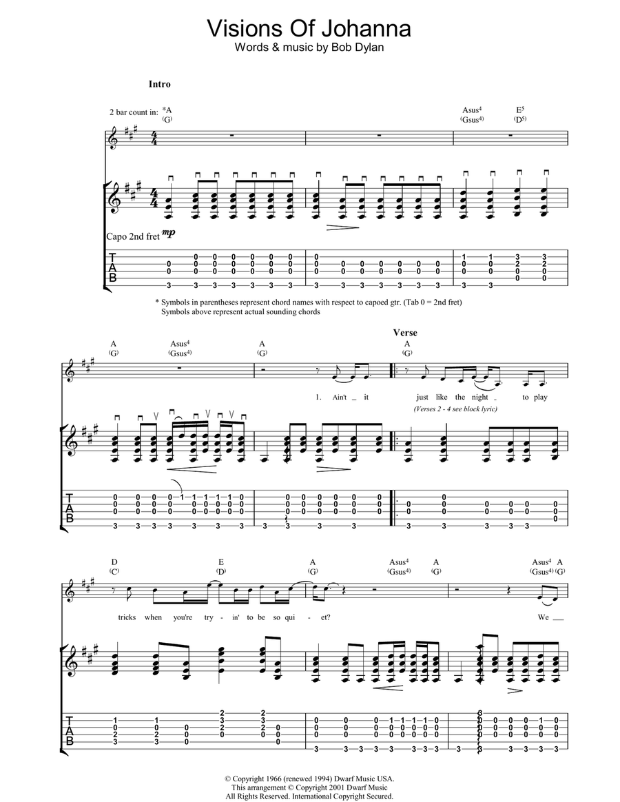 Visions Of Johanna Visions Of Johanna Guitar Tablature scores gallery preview page 1