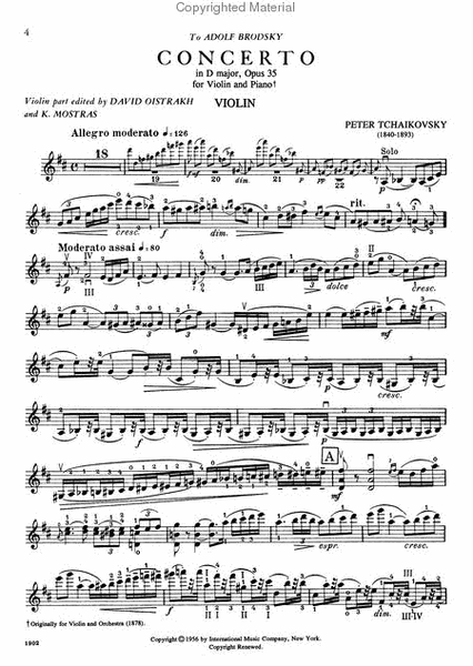 Concerto in D major, Op. 35 by Peter Ilyich Tchaikovsky Violin Solo - Sheet Music