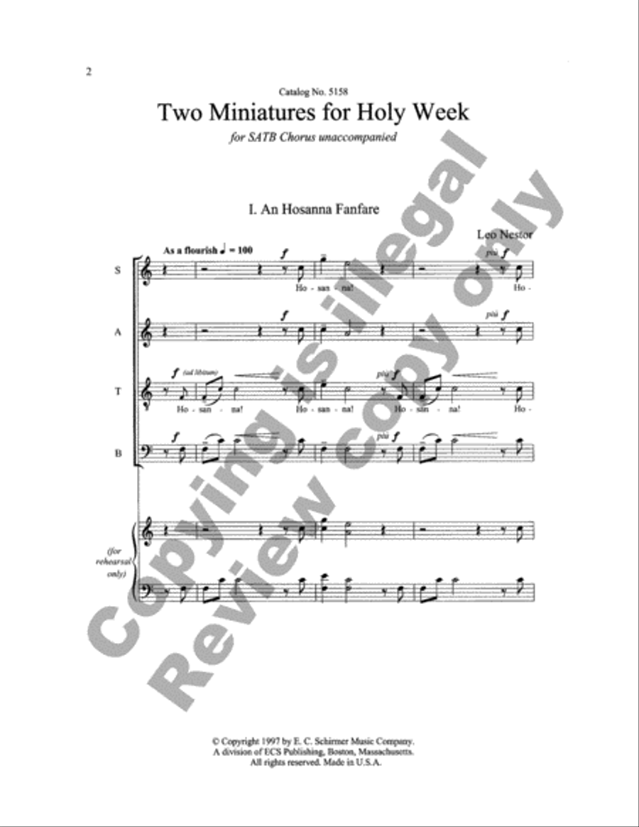 Two Miniatures for Holy Week: 1. An Hosanna Fanfare 2. Faithful Cross 4-Part scores gallery preview page 9