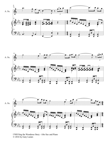 I WILL SING THE WONDROUS STORY (Early Intermediate Edition – Alto Sax & Piano with Parts) image number null