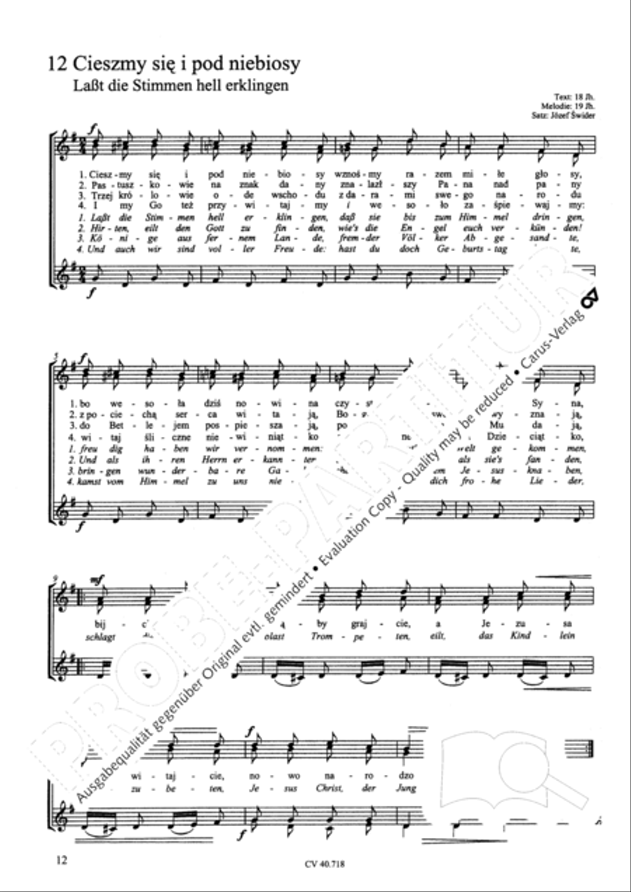 Zwolf polnische Weihnachtslieder fur Frauen- oder Kinderchor a cappella A Cappella scores gallery preview page 13